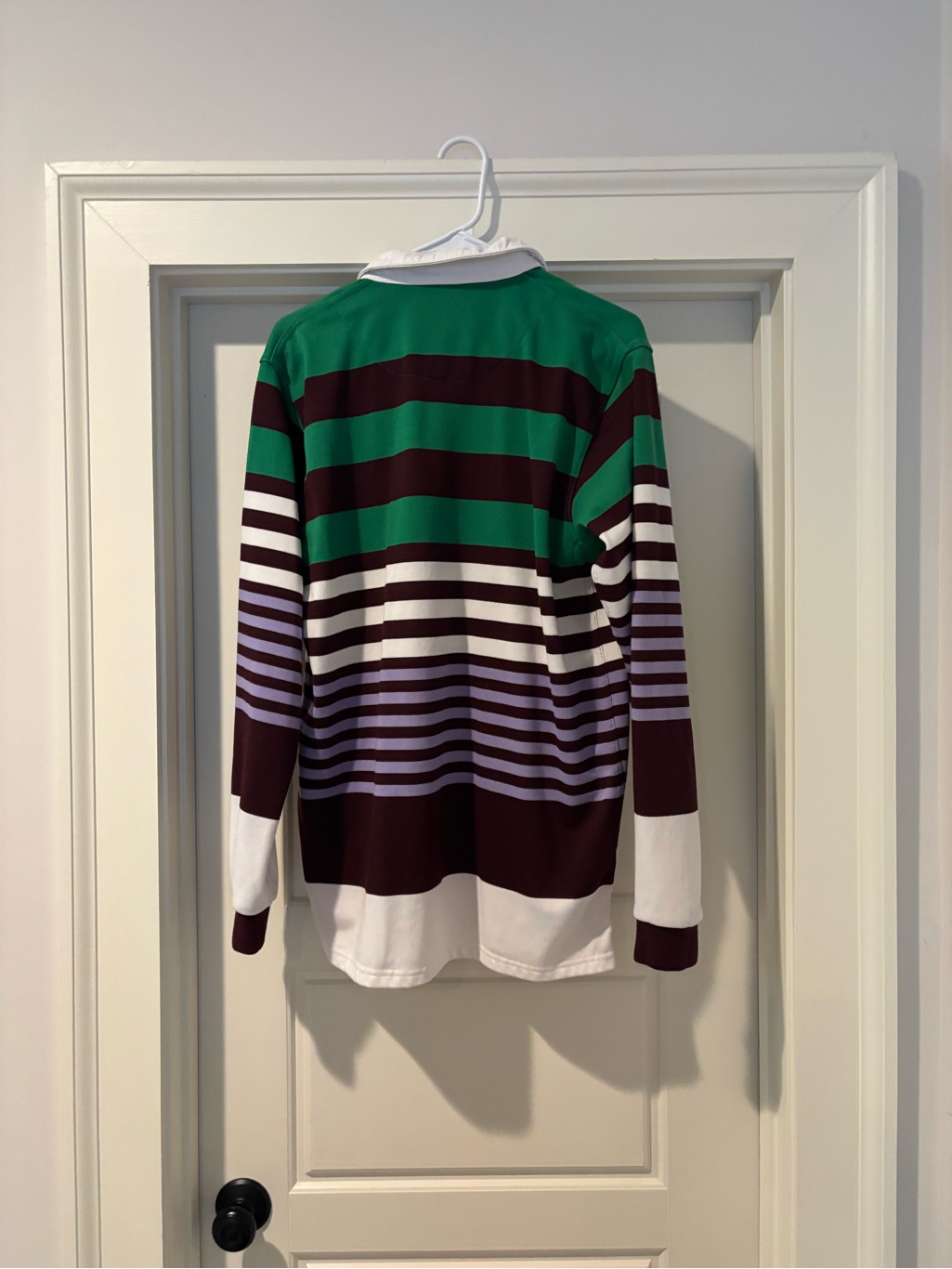 Withernot White Mountaineering Green, Purple & Brown Striped Rugby Polo — image 2 of 3
